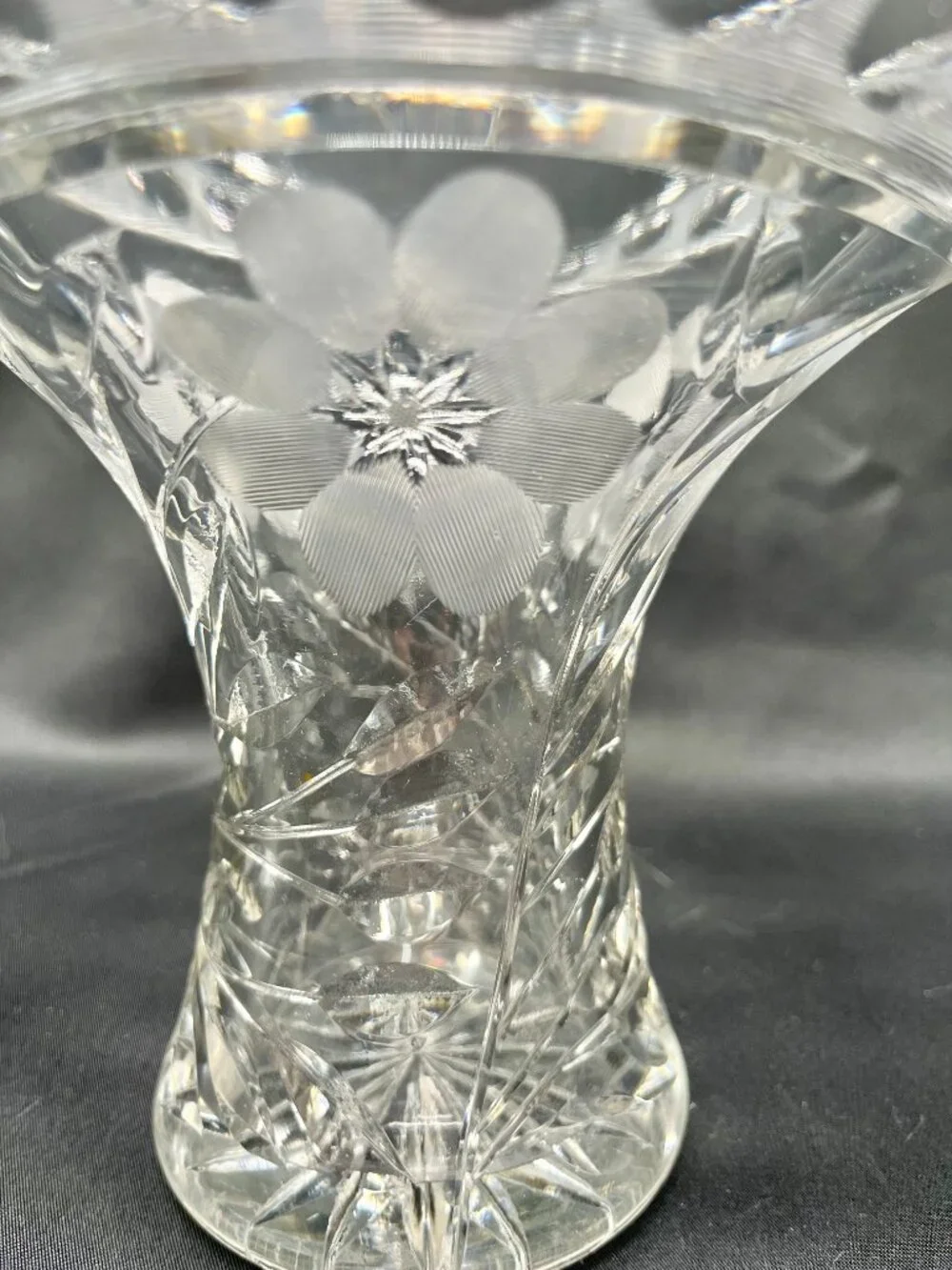 Vintage American Brilliant or Victorian-Style Lead Crystal Pedestal Vase